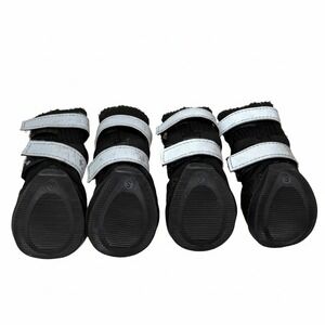Small Black Dog Boots Paw Protectors with Reflective Straps & Anti-Slip Soles